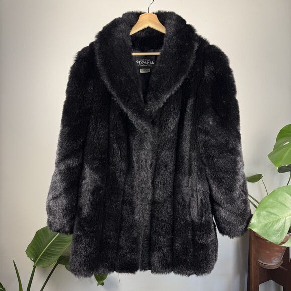 Vintage Black Faux Fur Coat | 80s 90s Plush Modacrylic Mod Jacket, USA Made - Picture 6 of 16